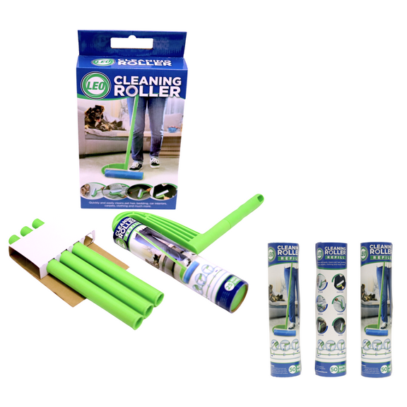 Leo Cleaning Roller with extendable Handle Plus 3 Refills. Total 175 Sheets Pet's Hair Remover & Household Cleaning Great for Dog and Cat Hair Cleaning and Removal