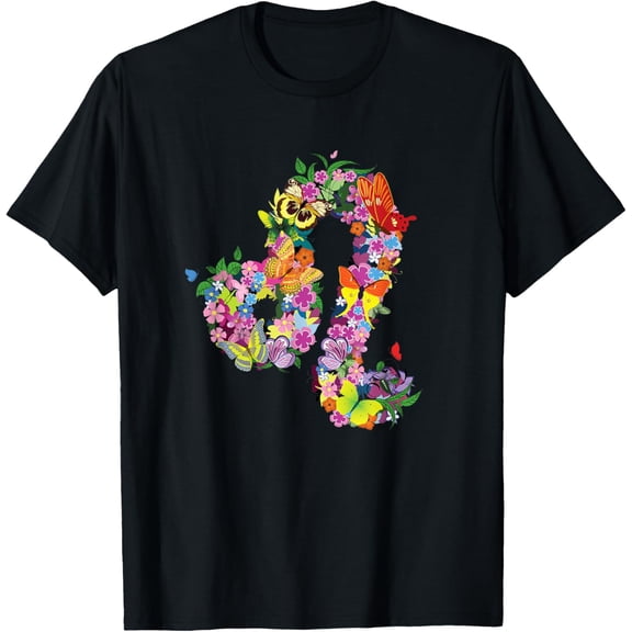 Leo Colourful Flowers and Butterfly Zodiac Star Sign T-ShirtMen's and women's gift, black and white T-shirt, size: Extra large S-4XL