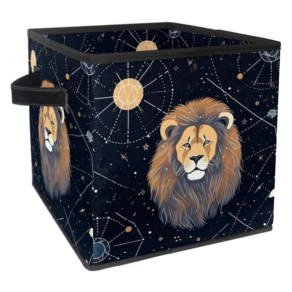Leo Constellation Foldable Clothes Storage Basket Organizer Bin with Handle, 10.8"x10.5"x10.6" Large Capacity