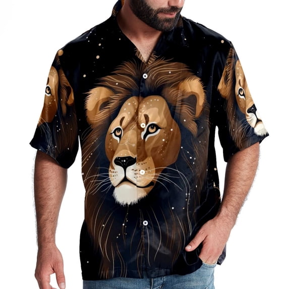 Leo Constellation Men's Button Down Hawaiian Poplin Shirt Summer Beach Printed Casual Short Sleeve Unisex Shirts
