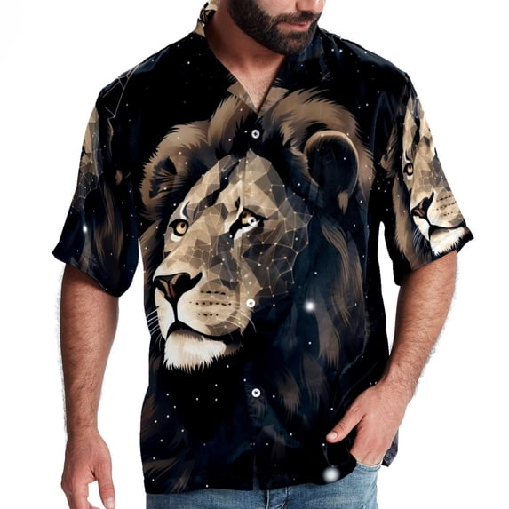 Leo Constellation Men's Short Sleeve Beach Shirts, Casual Poplin Button Down Shirt, Summer Casual Printed Unisex Shirts