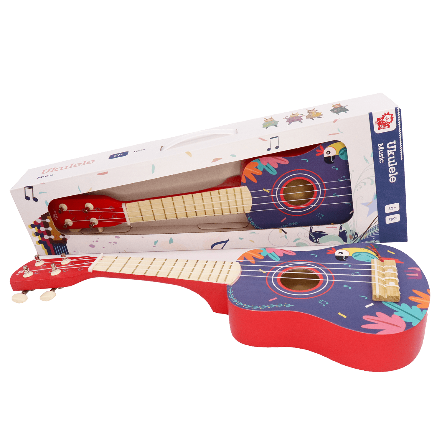 Leo & Friends Wooden Ukulele for Toddlers | Made with Non-Toxic Wood
