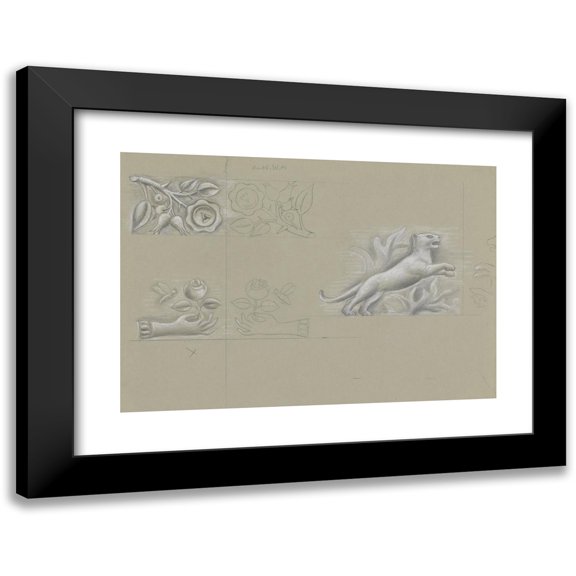 Leo Gestel 14x11 Black Modern Framed Museum Art Print Titled - Designs for a Watermark of a Banknote; Hand with Roos, Roos, Panter (1891)
