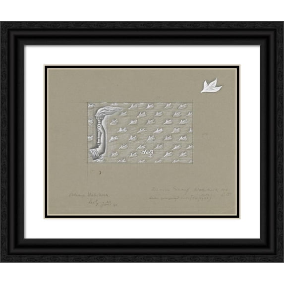 Leo Gestel 14x12 Black Ornate Wood Framed Double Matted Museum Art Print Titled: Design for a Watermark of a Banknote; a Hand with Torch, in a Background of Leaves (1940-06-20)