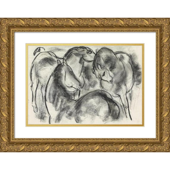 Leo Gestel 18x13 Gold Ornate Wood Frame and Double Matted Museum Art Print Titled - Sketch of Three Horses (1891)