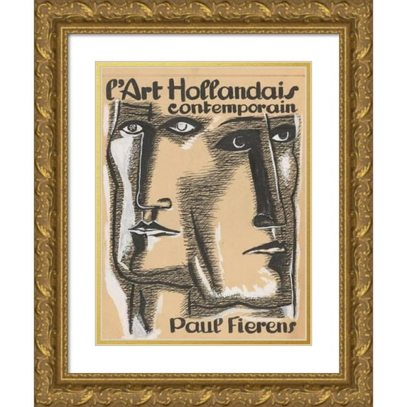 Leo Gestel 19x24 Gold Ornate Framed and Double Matted Museum Art Print Titled - Ontwerp Boekomslag ‘Contemporary Dutch Art (1933)