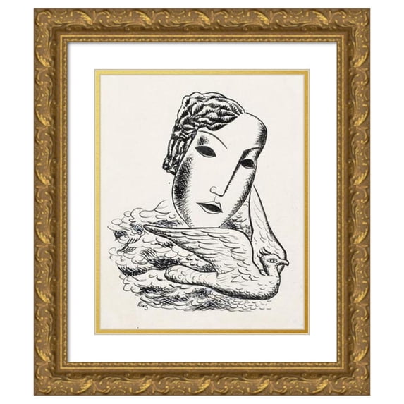 Leo Gestel 20x24 Gold Ornate Framed and Double Matted Museum Art Print Titled - Women's Head with Bird (Sketch) (1935)