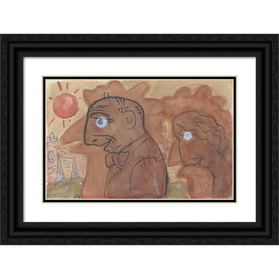 Leo Gestel 24x17 Black Ornate Framed Double Matted Museum Art Print Titled: Caricature of Leo Gestel and His Wife (1891)
