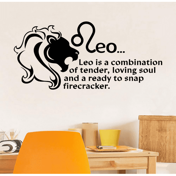 Leo Horoscope Zodiac Sign Fire Combination of Tender Loving Soul and A Ready To Snap Firecracker Bedroom Wall Decal Sticker Decor Design Kids Adults Girls Boy Bedroom Wall Decoration Size (24x40 inch)