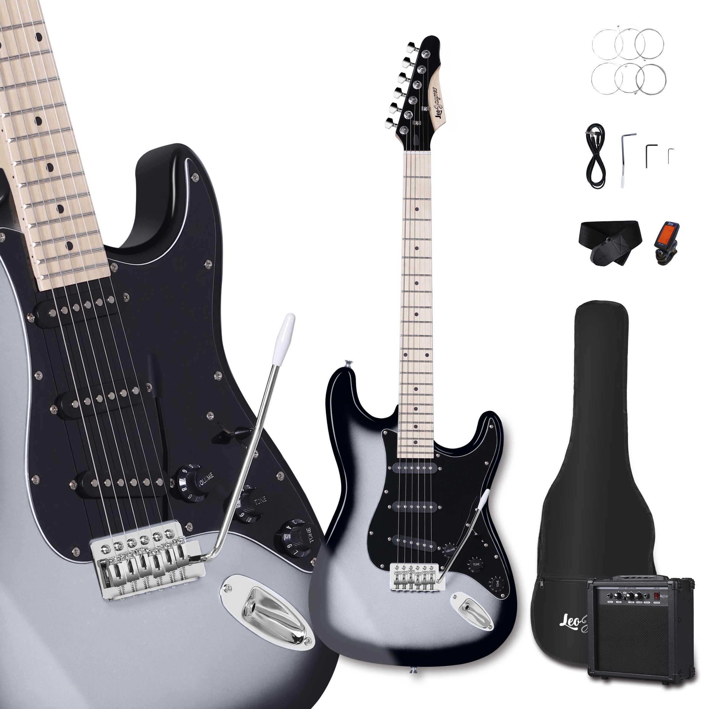 Leo Jaymz 39 Inch Electric Guitar Kit - 20W Amplifier, Digital