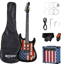 Leo Jaymz 39 Inch Full Size Electric Guitar Kit Electric Guitar Beginner Kits - 20W AmplifierDigital TunerCarring BagShoulder Strap,Connecting Cable (US Flag)