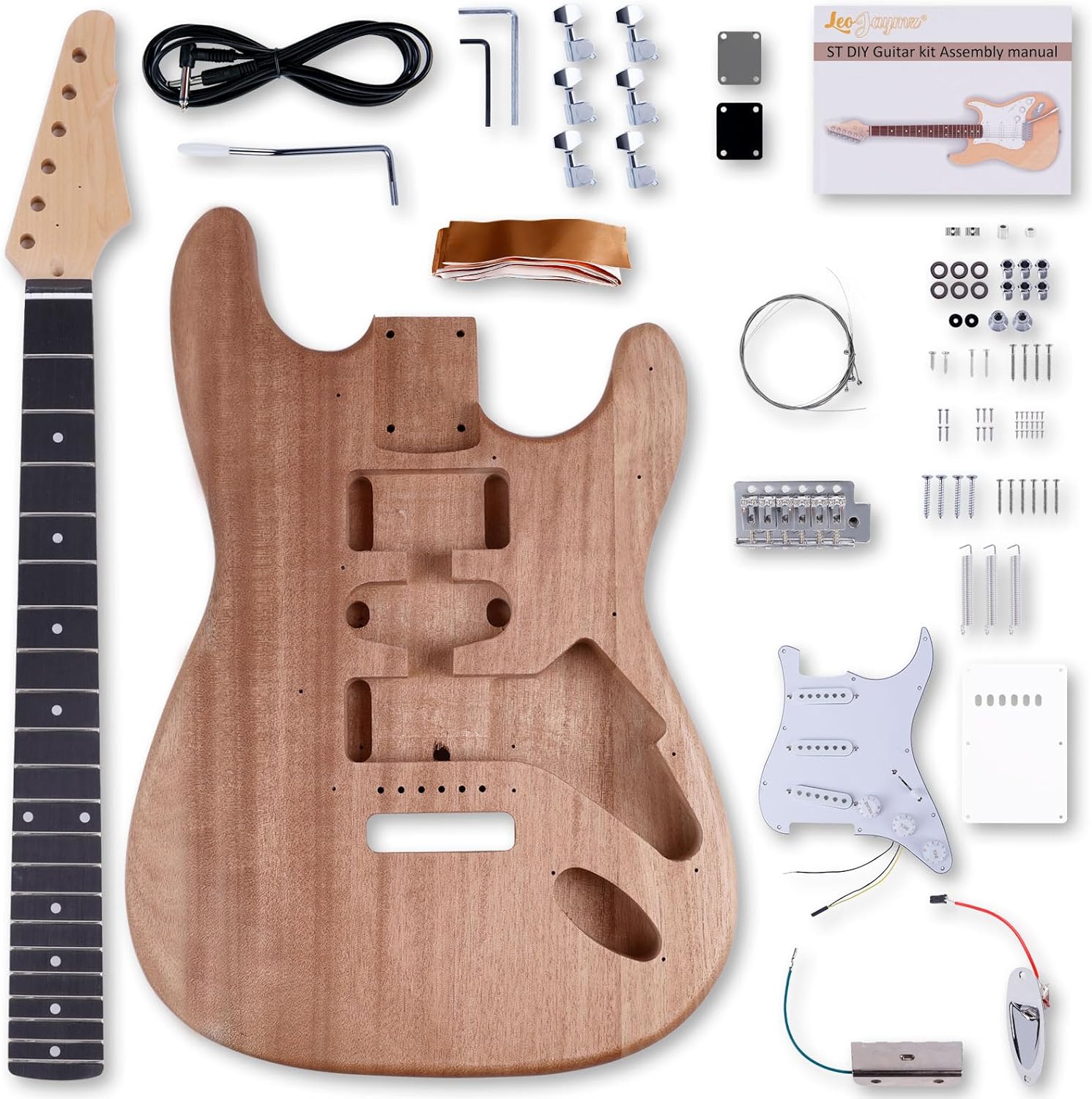 Leo Jaymz DIY ST Style Electric Guitar Kits with Mahogany Body and Maple Neck - Rosewood Fingerboard and All Components Included - image 1 of 6