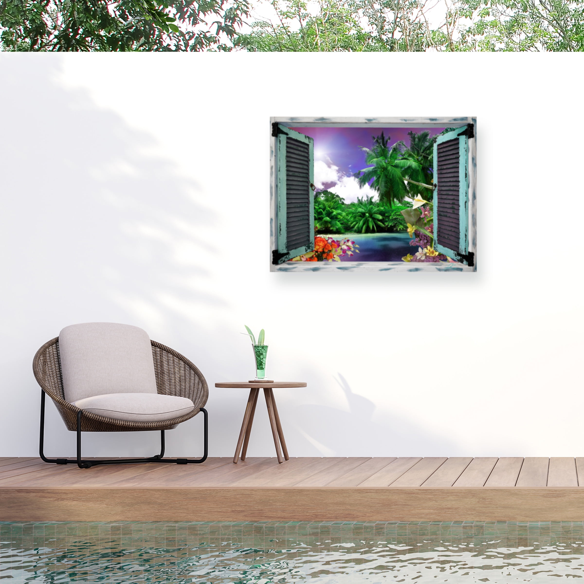 Tropical Landscape Window View Outdoor Canvas Print 14x19