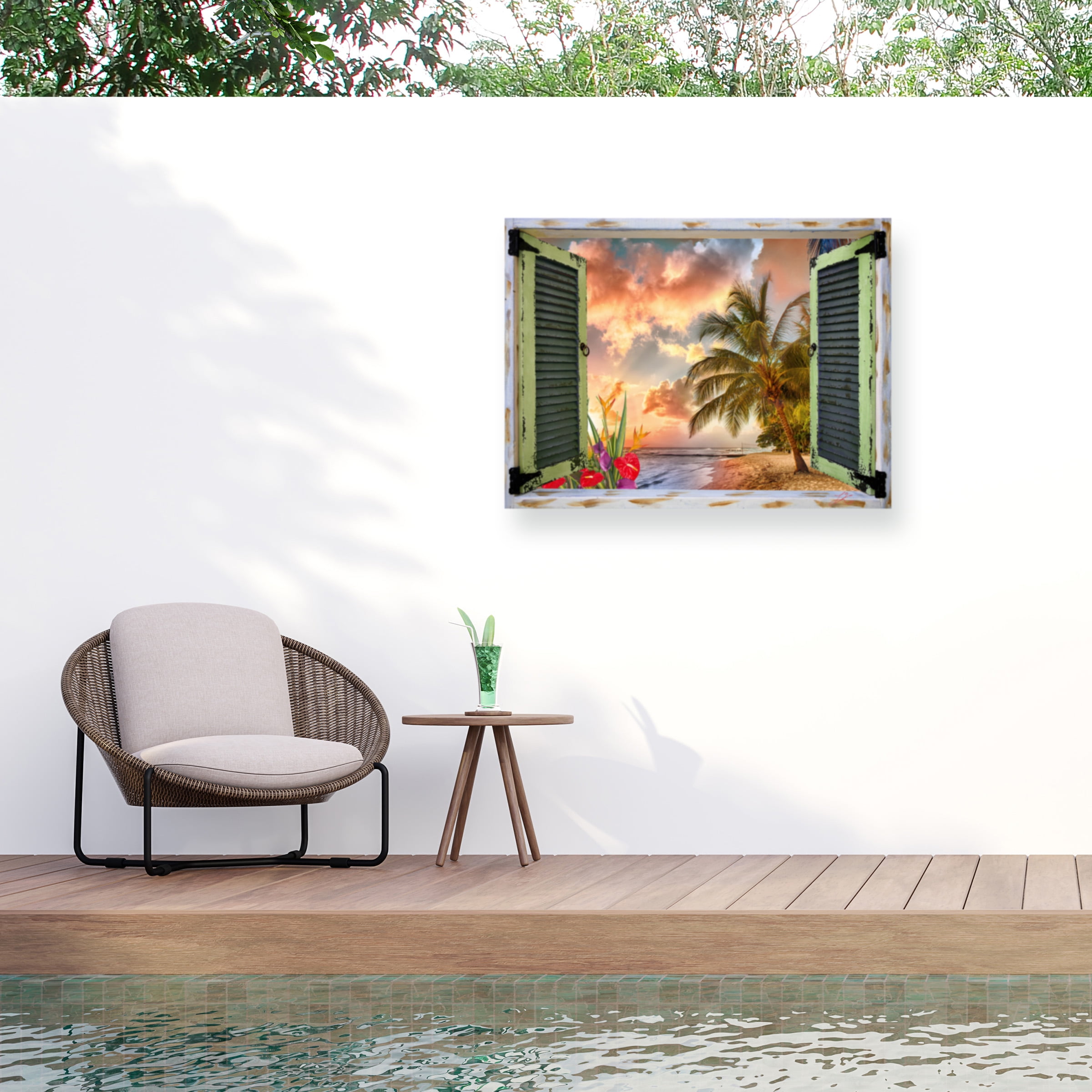 Tropical Window to Paradise IV 24x32 Green and Tan Canvas Print