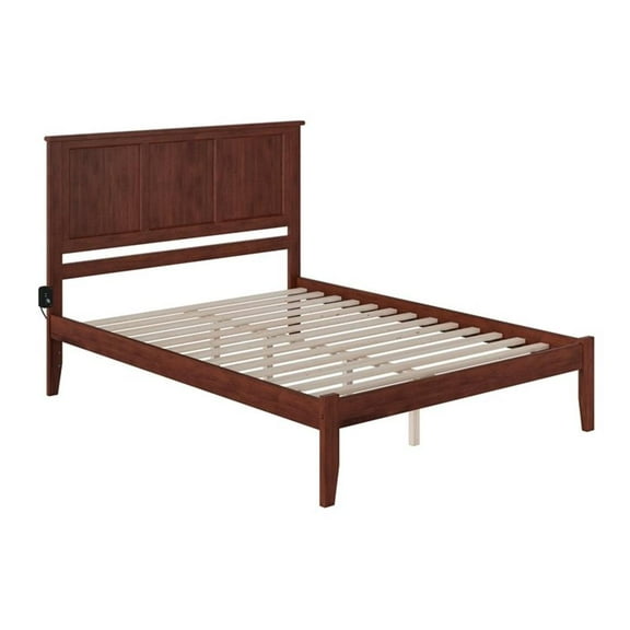 Leo & Lacey Farmhouse Solid Wood Queen Platform Bed with Charging USB in Walnut