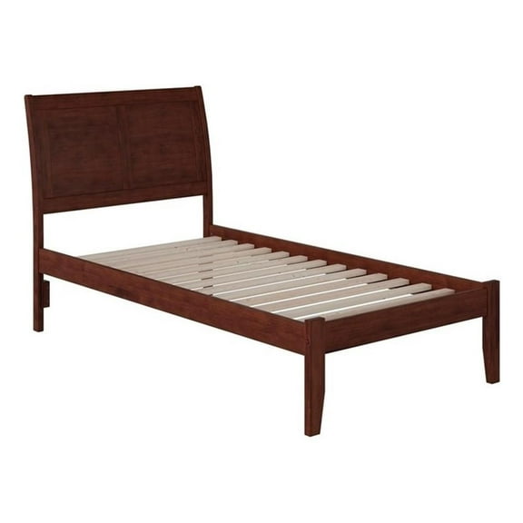 Leo & Lacey Farmhouse Solid Wood Twin Platform Bed with Charging USB in Walnut