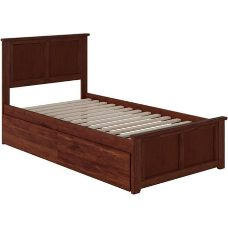 Leo & Lacey Farmhouse Solid Wood Urban Twin Storage Platform Bed in Walnut