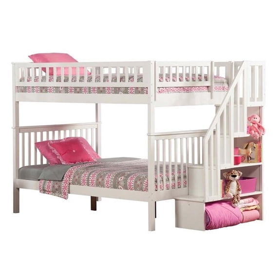 Leo & Lacey Full Over Full Staircase Bunk Bed in White
