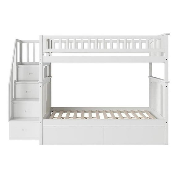 Leo & Lacey Mid-Century Wood Full Over Full Staircase Storage Bunk Bed in White