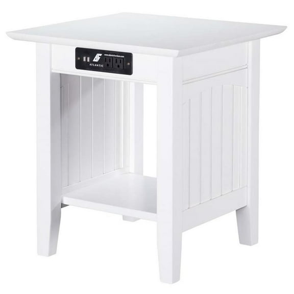 Leo & Lacey Modern Wood End Table with USB Charging Ports in White