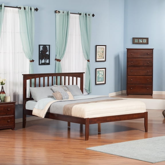 Leo & Lacey Solid Wood King Platform Bed w/ USB Charging Station in Walnut