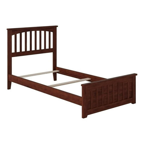 Leo & Lacey Solid Wood Twin Bed with Footboard with UBS Charger in Walnut