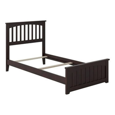 Leo & Lacey Solid Wood Twin Bed with Footboard with USB Charger in Espresso