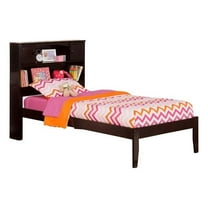 Leo & Lacey Solid Wood Twin Platform Bookcase Bed with USB Charger in Espresso