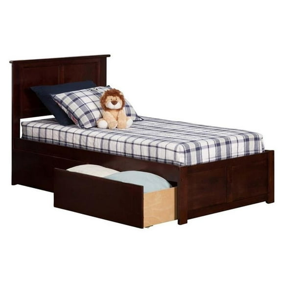 Leo & Lacey Traditional Hardwood Storage Platform Bed, Twin-XL, Walnut