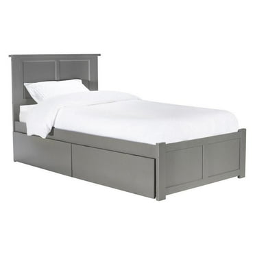 Leo & Lacey Traditional Solid Wood Twin Platform Bed with Footboard in Gray