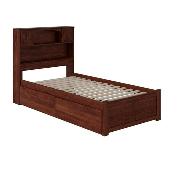 Leo & Lacey Transitional Solid Wood Twin Storage Platform Bed in Walnut