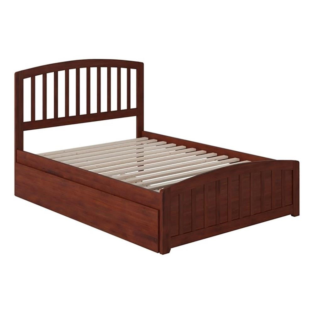 Walnut Full Size Platform Bed with Trundle and Slat Headboard