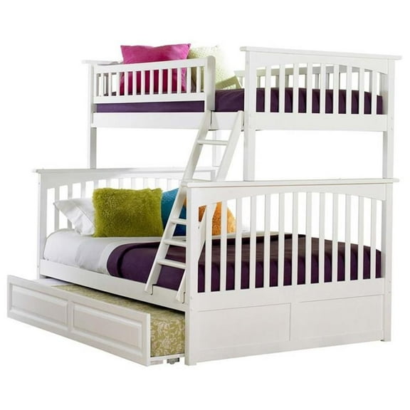 Leo & Lacey Twin Over Full Trundle Bunk Bed in White