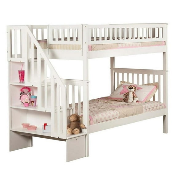 Leo & Lacey Twin Over Twin Staircase Bunk Bed in White