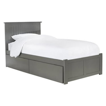 Leo & Lacey Twin XL Platform Bed with Footboard and 2 Urban Bed Drawers in Gray