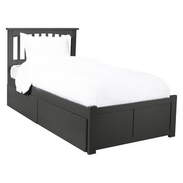 Leo & Lacey Twin XL Platform Bed with Footboard and 2 Urban Bed Drawers in Gray