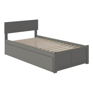Leo & Lacey Twin XL Platform Bed with Footboard and 2 Urban Bed Drawers in Gray