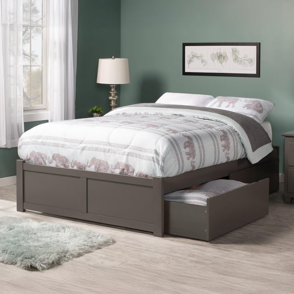 Leo & Lacey Twin XL Platform Bed with Footboard and 2 Urban Bed Drawers in Gray