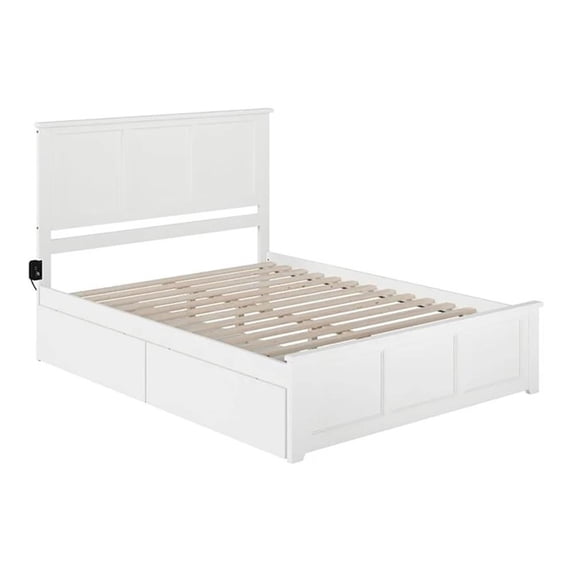 Leo & Lacey Urban Traditional Hardwood Storage Platform Bed, Queen, White