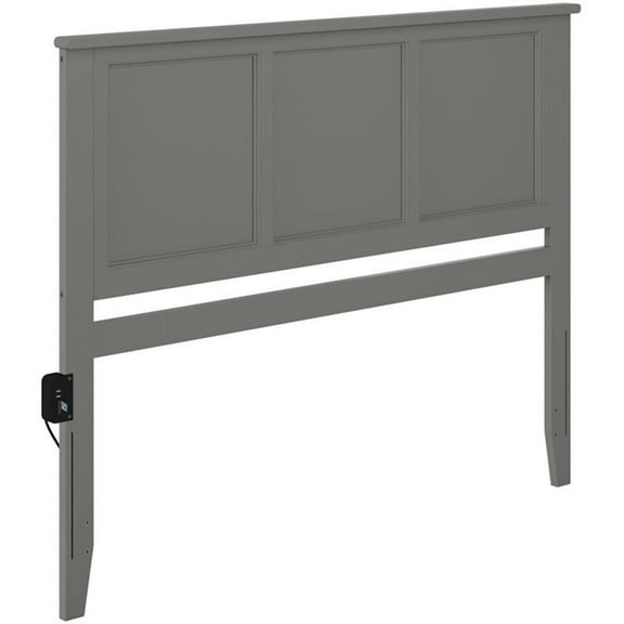 Leo & Lacey Wood Queen Panel Headboard with USB Charging Station in Gray