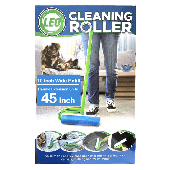 Leo Large 10-Inch Wide Lint Roller Refills 25 Sheets with extendable Handle to 45 inch for Lint Removers Household Cleaning Easily Remove Pet Hair Dust and Debris from Floors Carpets and Furniture C9