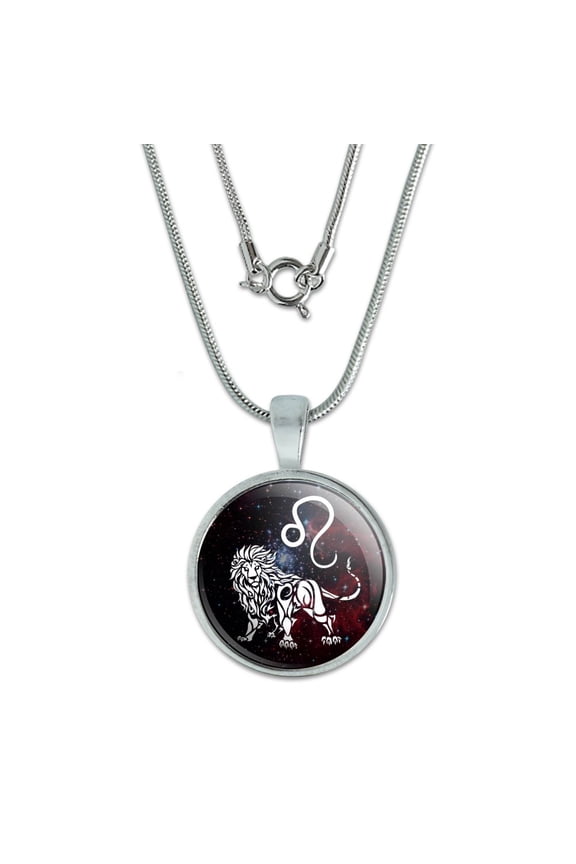 Leo Lion Zodiac Sign Horoscope in Space 0.75" Pendant with Sterling Silver Plated Chain