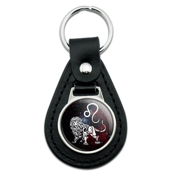 Leo Lion Zodiac Sign Horoscope in Space Black Leather Keychain
