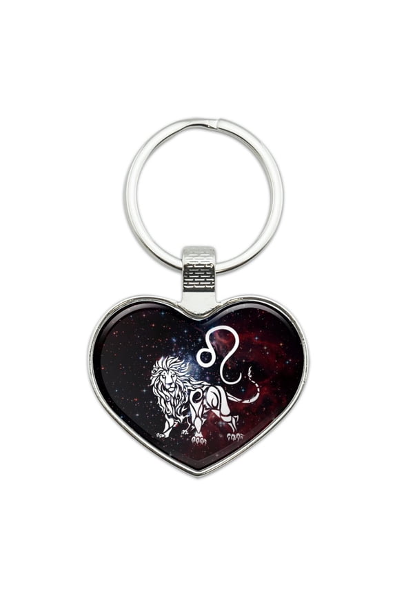 Leo Lion Zodiac Sign Horoscope in Space Heart Love Metal Keychain Key Chain Ring