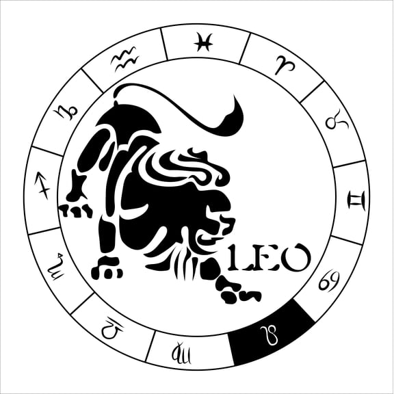 Leo the Lion with Zodiac Symbol Artwork for Living Room Vinyl Wall Decal - Constellation Wheel Symbols Art Design for Bedroom Wall Decoration - Unique Horoscope Sign for the Birth Months of July 23 to