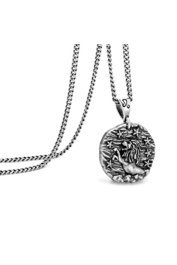 Leo Necklace for Men, Stainless Steel 12 Constellation Mens Necklace, Horoscope Astrology Embossed Pendant Necklace, Ideal Gifts for Women and Men