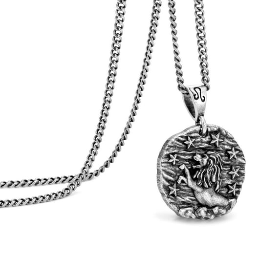 Leo Necklace for Men, Stainless Steel 12 Constellation Mens Necklace, Horoscope Astrology Embossed Pendant Necklace, Ideal Gifts for Women and Men