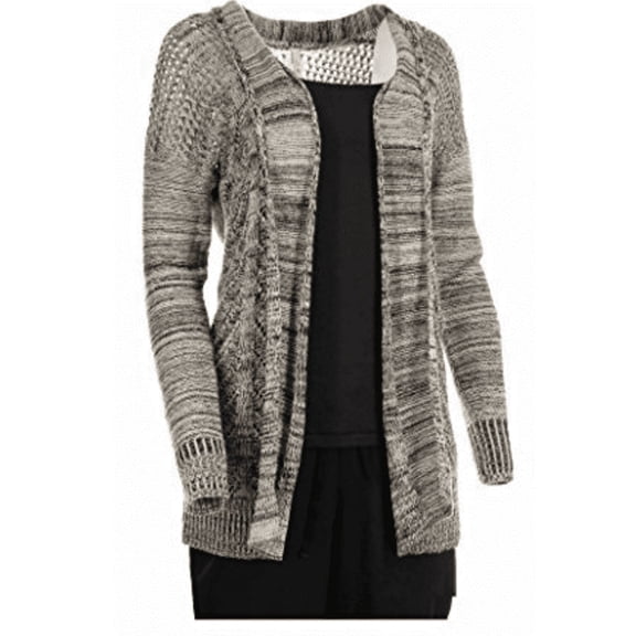 Leo & Nicole Ladies' Marled Rib Trim Pointelle Cardigan