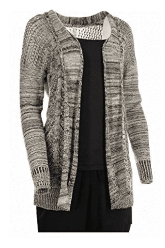 Ladies' Marled Rib Trim Pointelle Cardigan