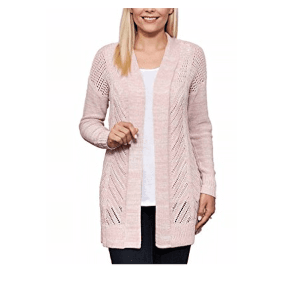 Leo & Nicole Ladies' Marled Rib Trim Pointelle Cardigan